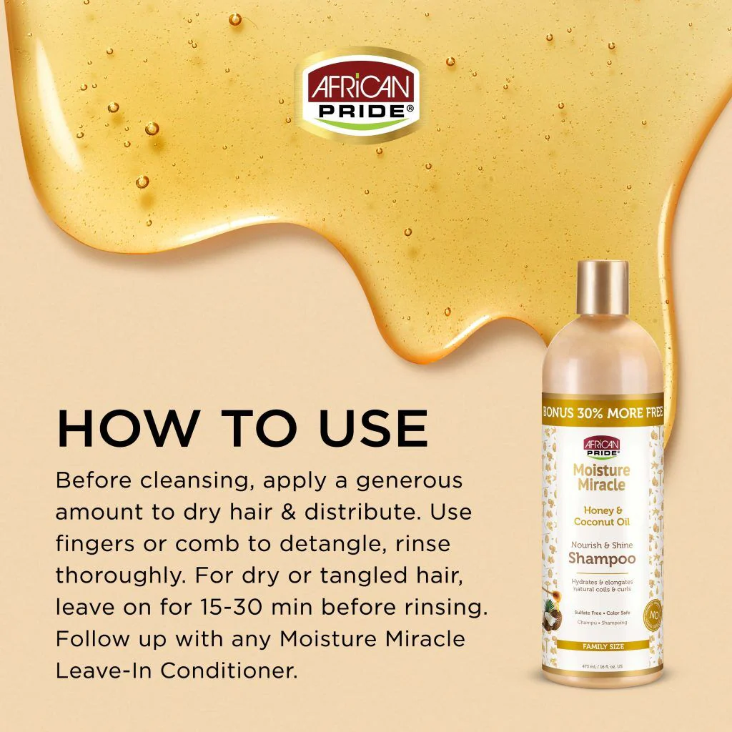 African Pride Moisture Honey & Coconut Oil Nourish Shampoo 16 oz - Image 5