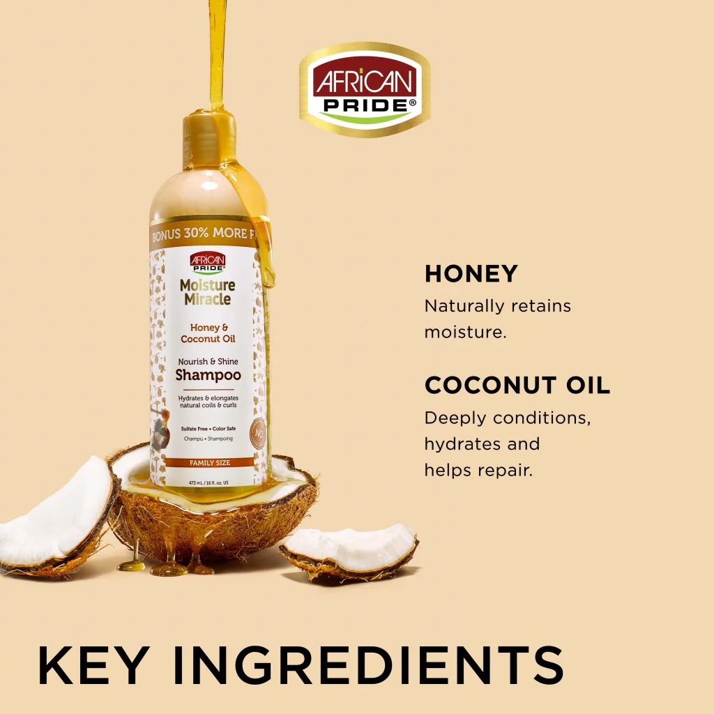 African Pride Moisture Honey & Coconut Oil Nourish Shampoo 16 oz - Image 6
