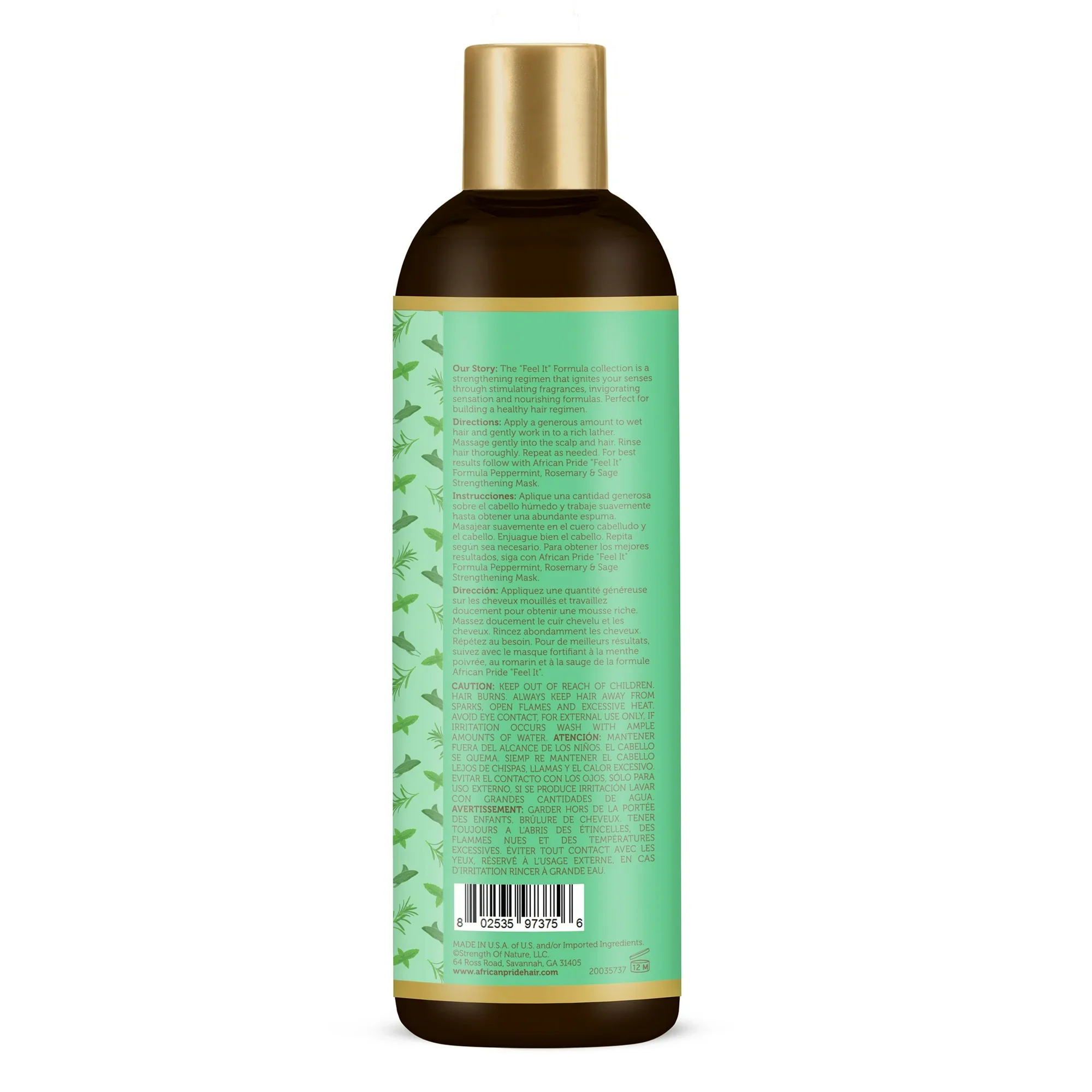 African Pride Peppermint Rosemary & Sage Shampoo 12 oz - Image 2