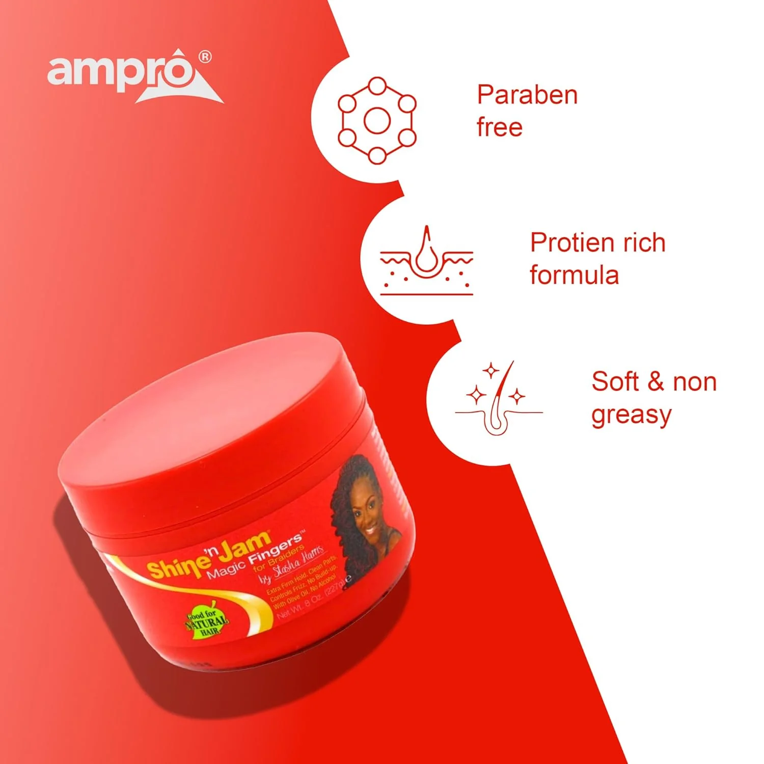 Ampro Shine-N-Jam For Braiders Extra Hold Gel 8Oz - Image 6