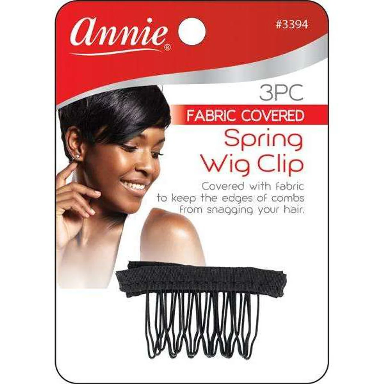 Annie Black Spring Wig Clip With Fabric 3 Pack - Image 2