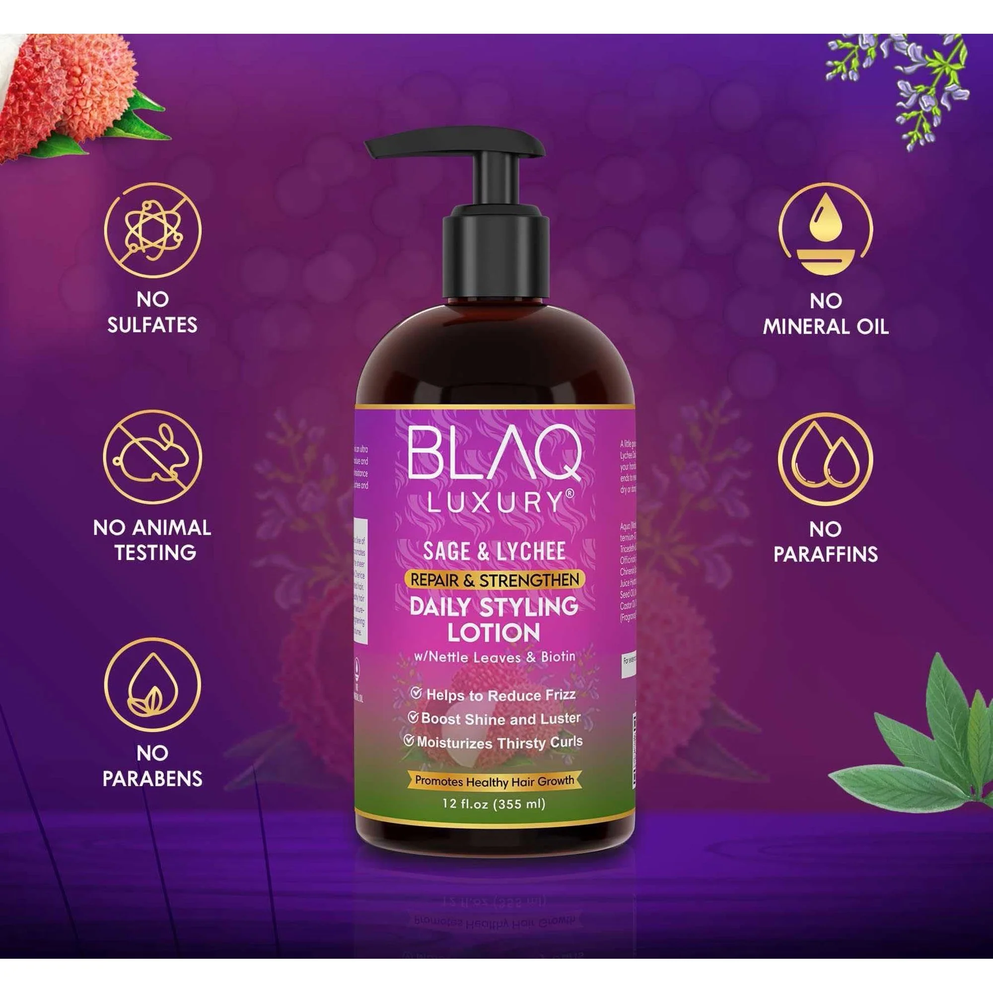 Blaq Luxury Sage Lychee Repair & Strenght Daily Styling Lotion 12 oz - Image 3