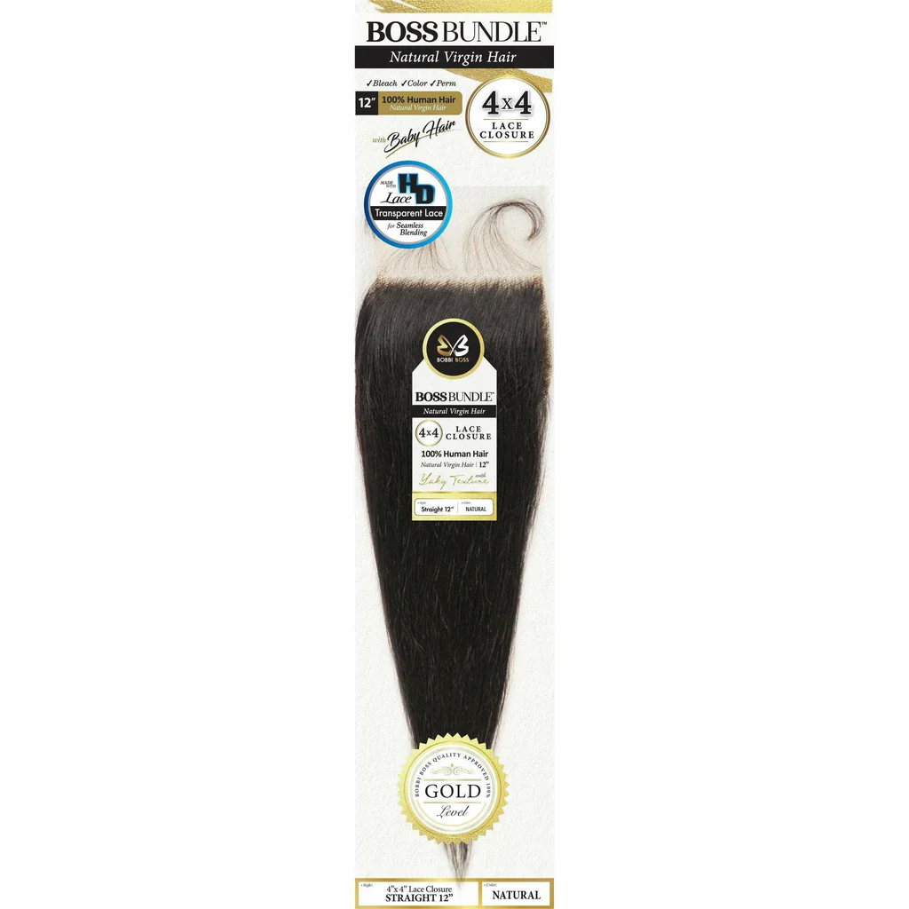 Boss Bundle Virgin Human Hair Straight 4X4 Closure - 12" - Image 3