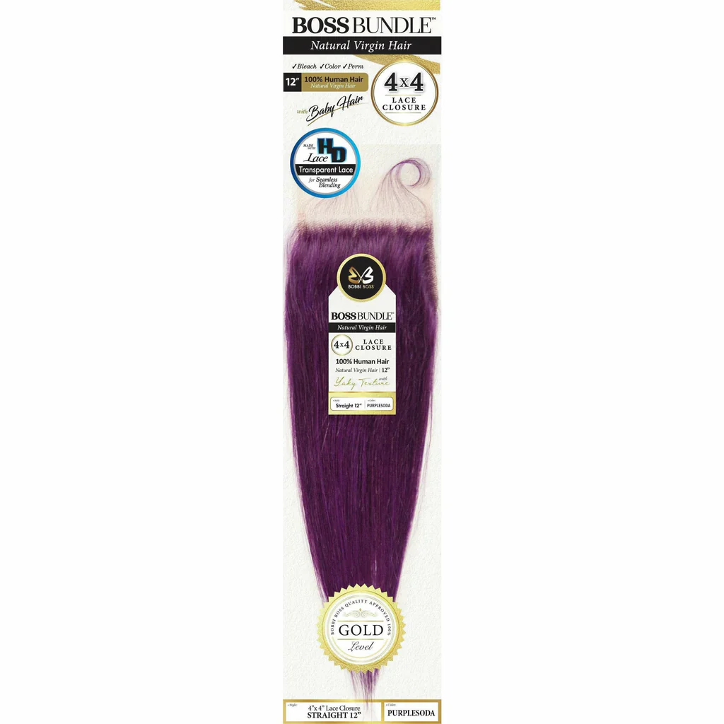 Boss Bundle Virgin Human Hair Straight 4X4 Closure - 12" - Image 5