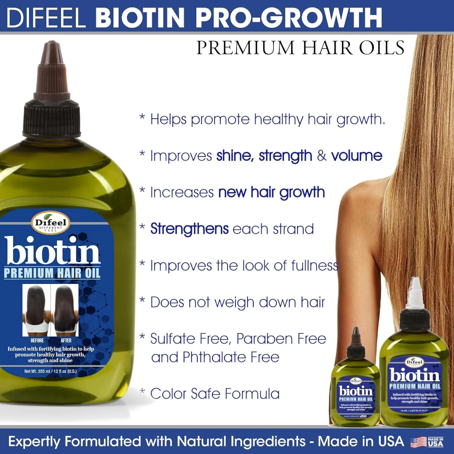 Difeel Premium Biotin Hair Oil  2.5 oz - Image 2