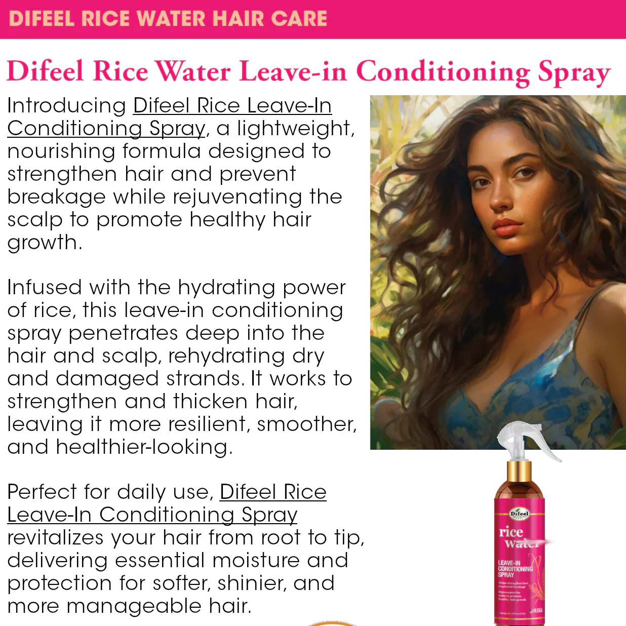 Difeel Rice Water Leave-in Conditioning Spray 8 oz - Image 3