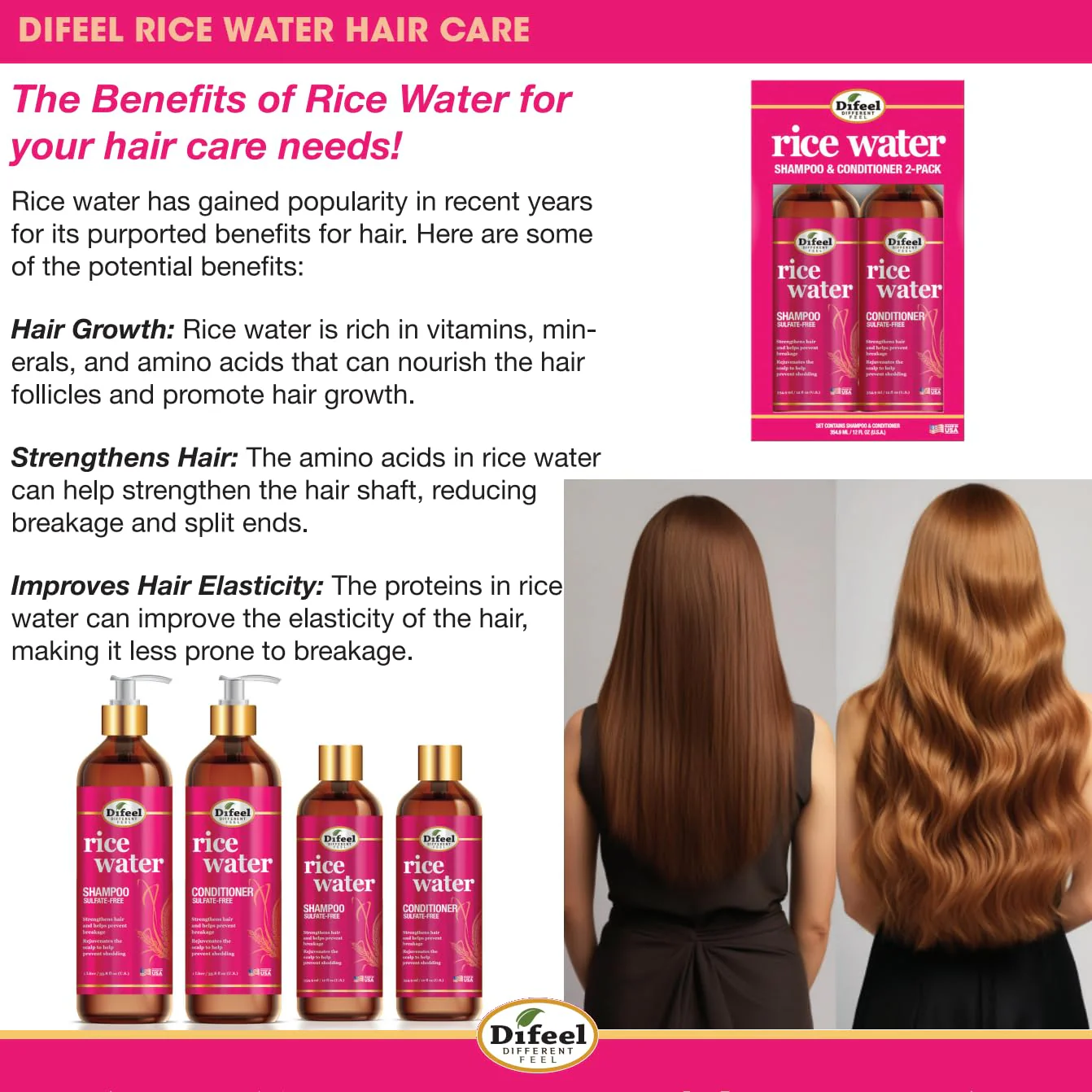 Difeel Rice Water Shampoo 12 oz - Image 2