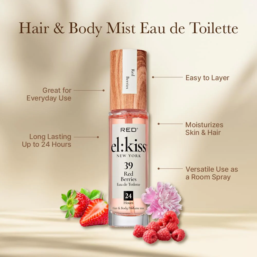 Red EL KISS Hair Perfume & Body Mist Long-Lasting Fragrance 1.01 fl oz - Image 27