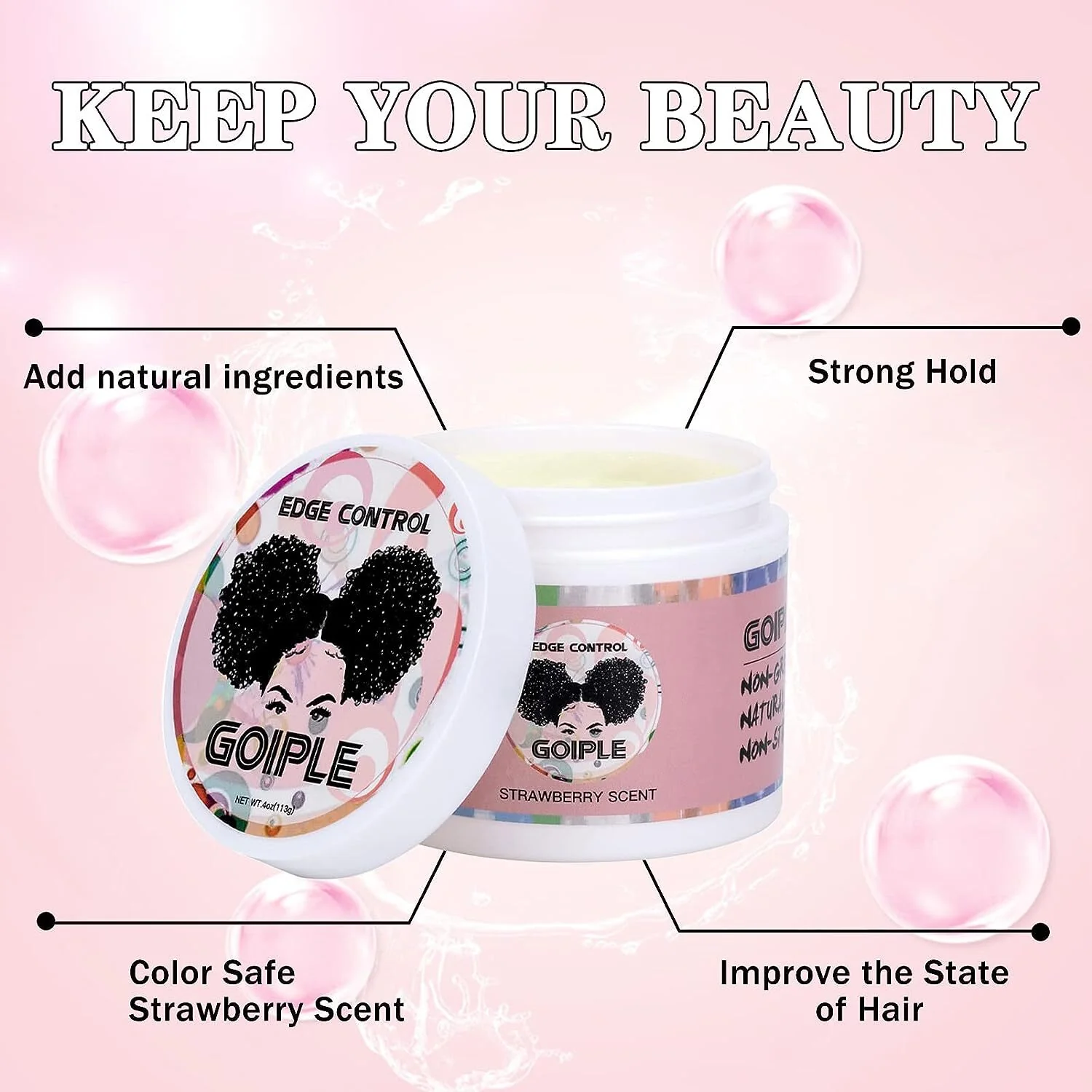 Goiple Edge Control Strawberry Scent 4oz Hair Styling Gel - Image 4