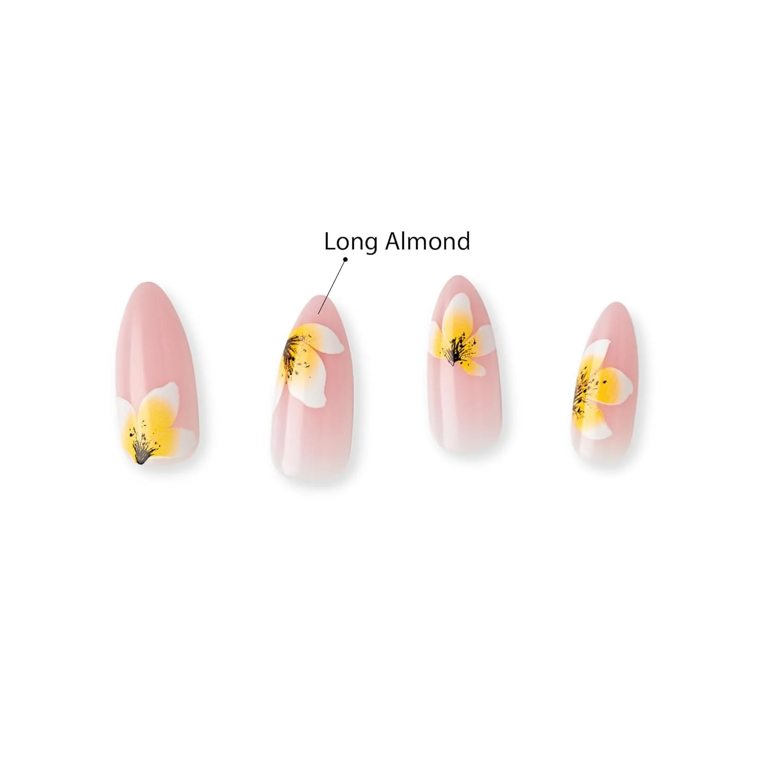 GoldFinger Trendy Long Almond False Nails Pink Floral Design Ready to Wear Gel Kit - Image 3