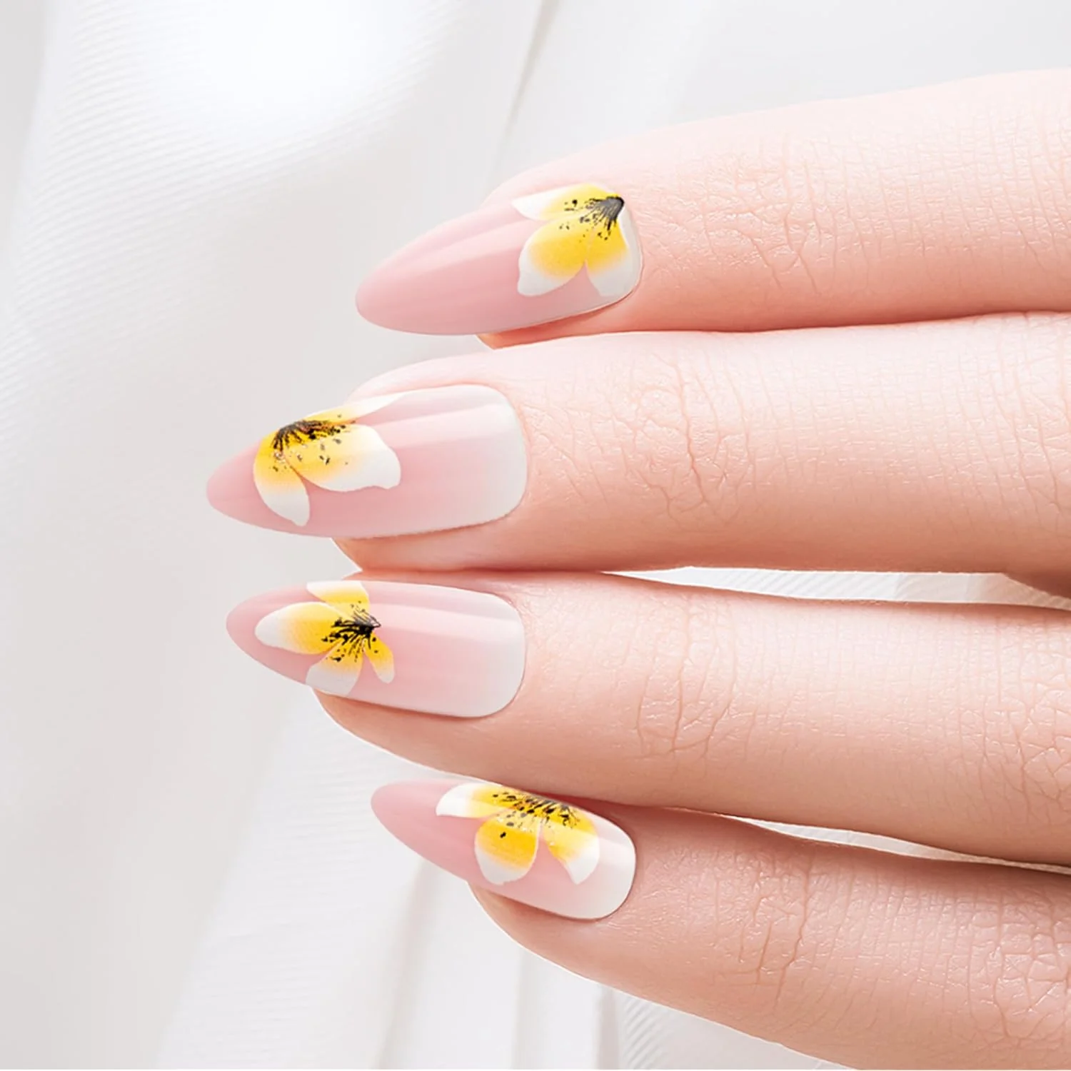 GoldFinger Trendy Long Almond False Nails Pink Floral Design Ready to Wear Gel Kit - Image 4