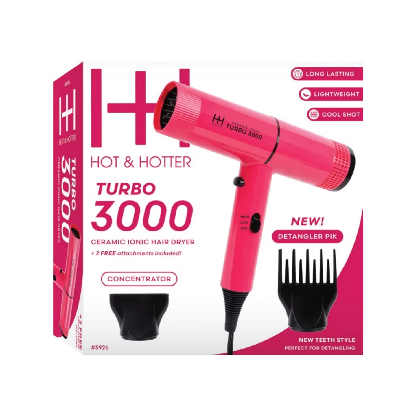 Hot & Hotter Pink Ceramic Turbo 3000 Hair Dryer (05926) - Image 3