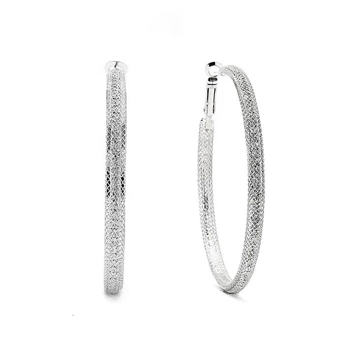 Joy Jewelry Lightweight Sterling Silver Mesh Hoop Earrings - Image 4