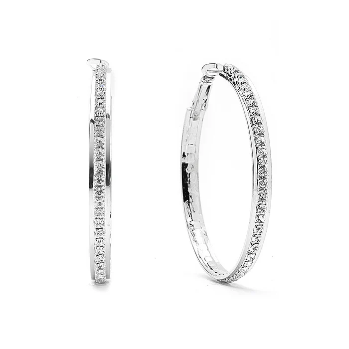 Joy Jewelry Premium Cubic Zirconia Sterling Silver Hoop Earrings - Image 3