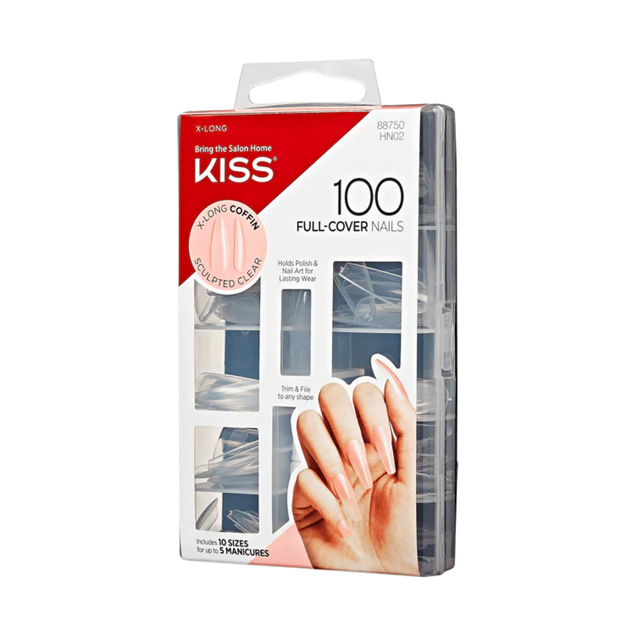 KISS 100 NAILS LONG LENGTH CLEAR COFFIN TIP - Image 2