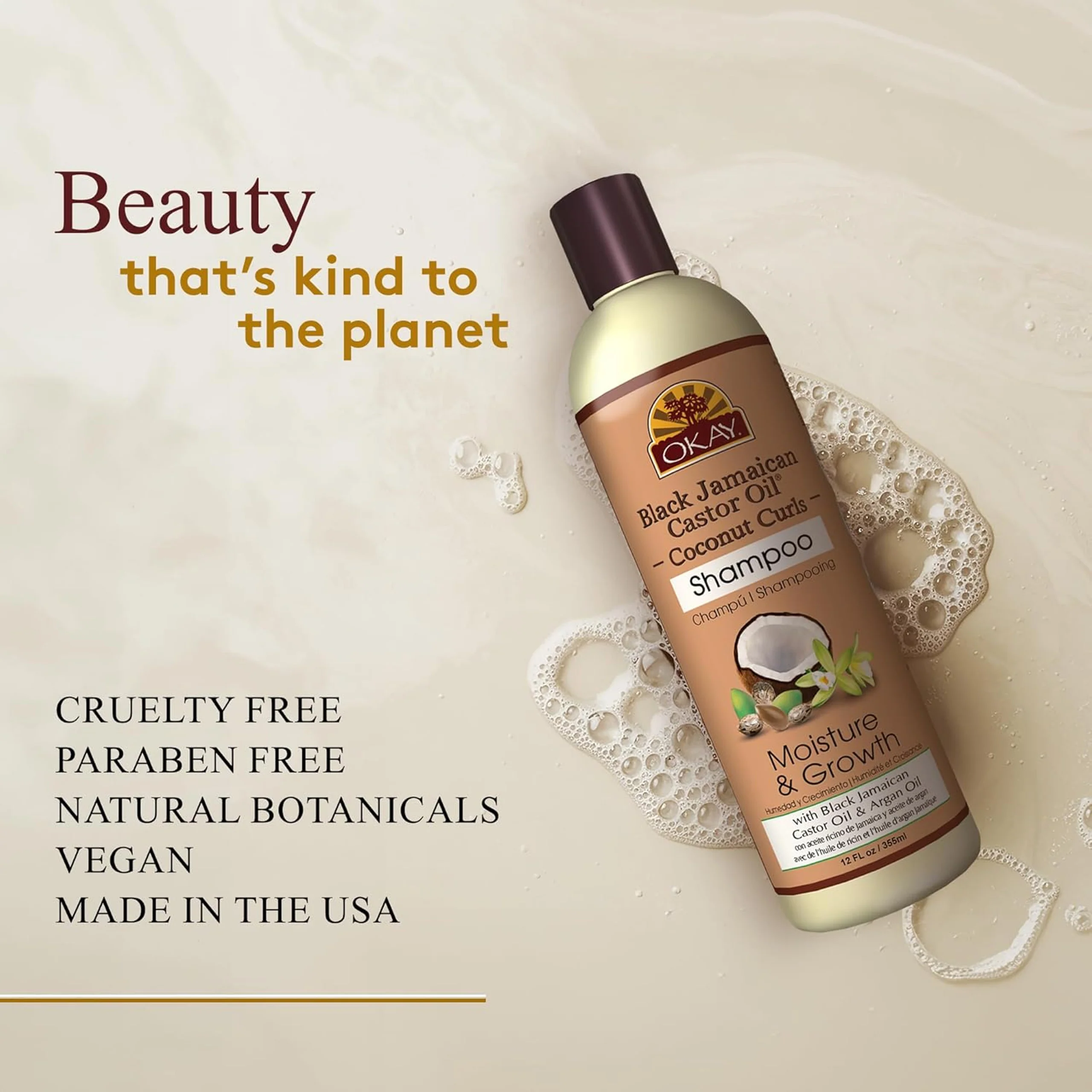 OKAY BLACK JAMAICAN CASTOR OIL COCONUT CURLS SHAMPOO 12OZ - Image 3
