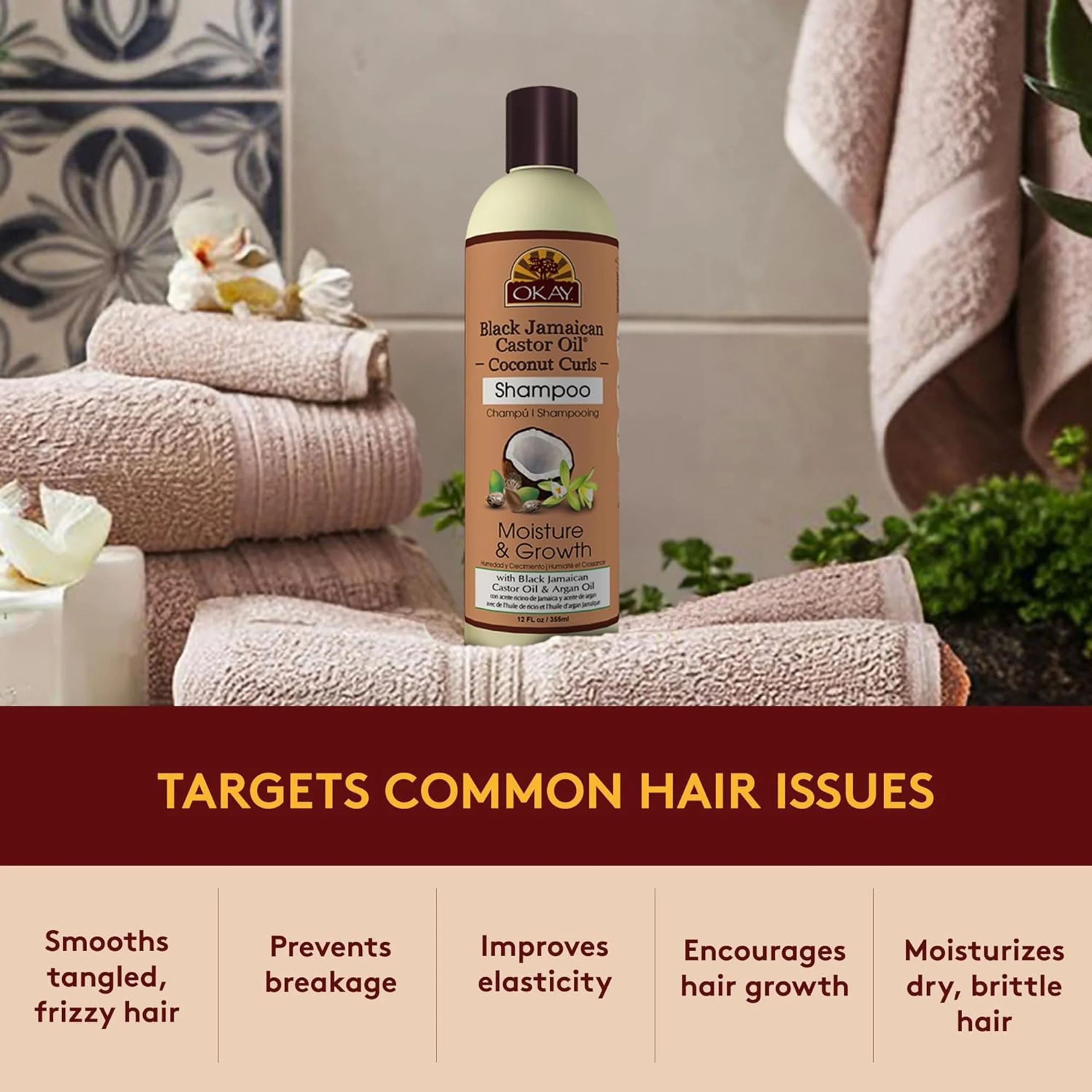 OKAY BLACK JAMAICAN CASTOR OIL COCONUT CURLS SHAMPOO 12OZ - Image 4