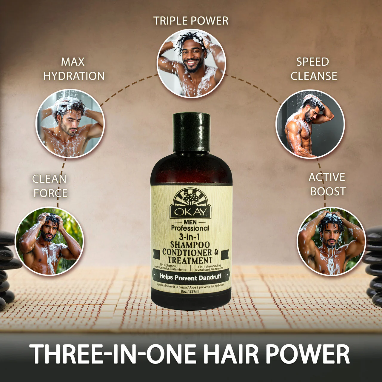 OKAY Men's 3 In 1 Shampoo Conditioner Treatment 8 oz - Image 2
