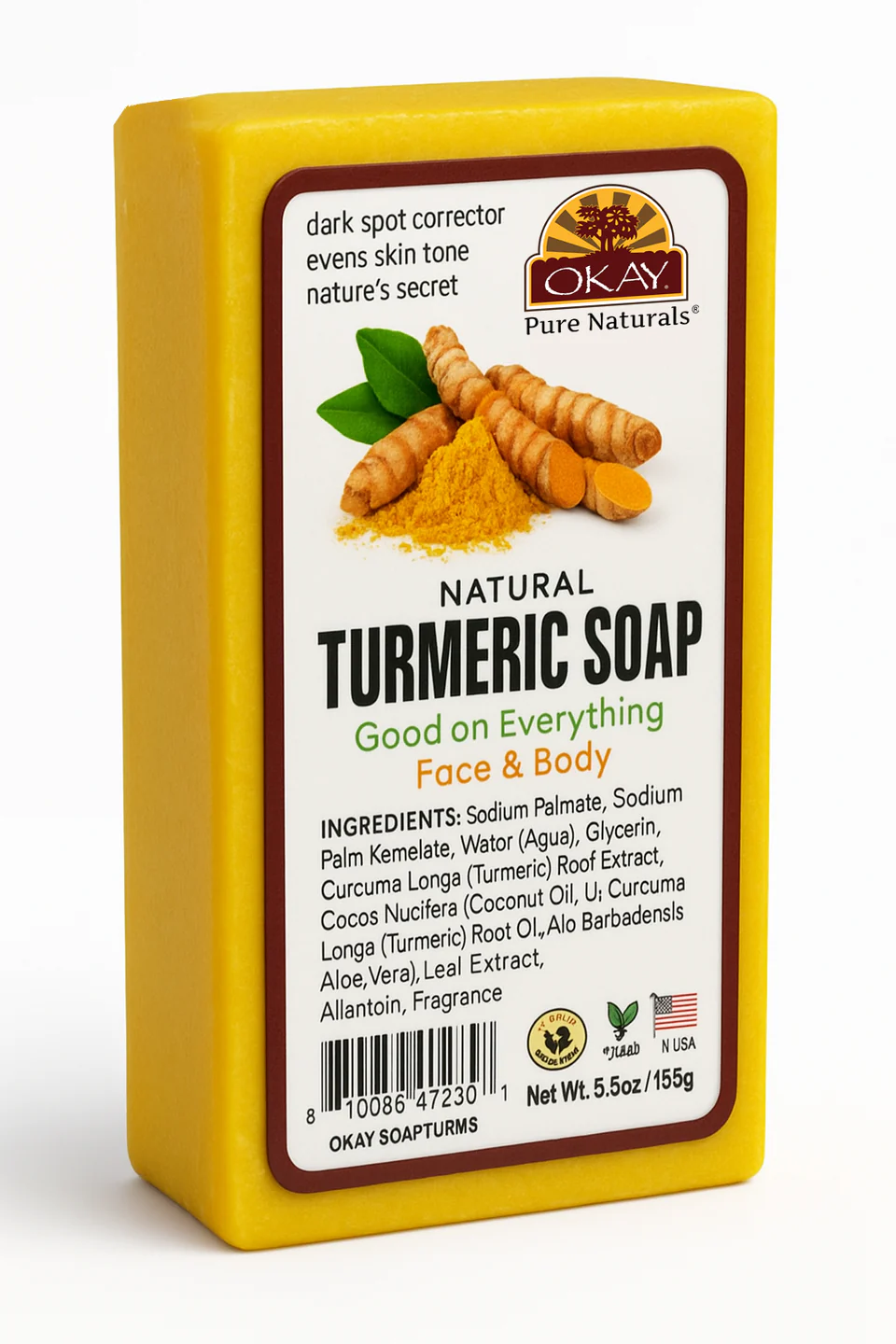 OKAY Pure Naturals Turmeric Soap Bar 5.5 oz