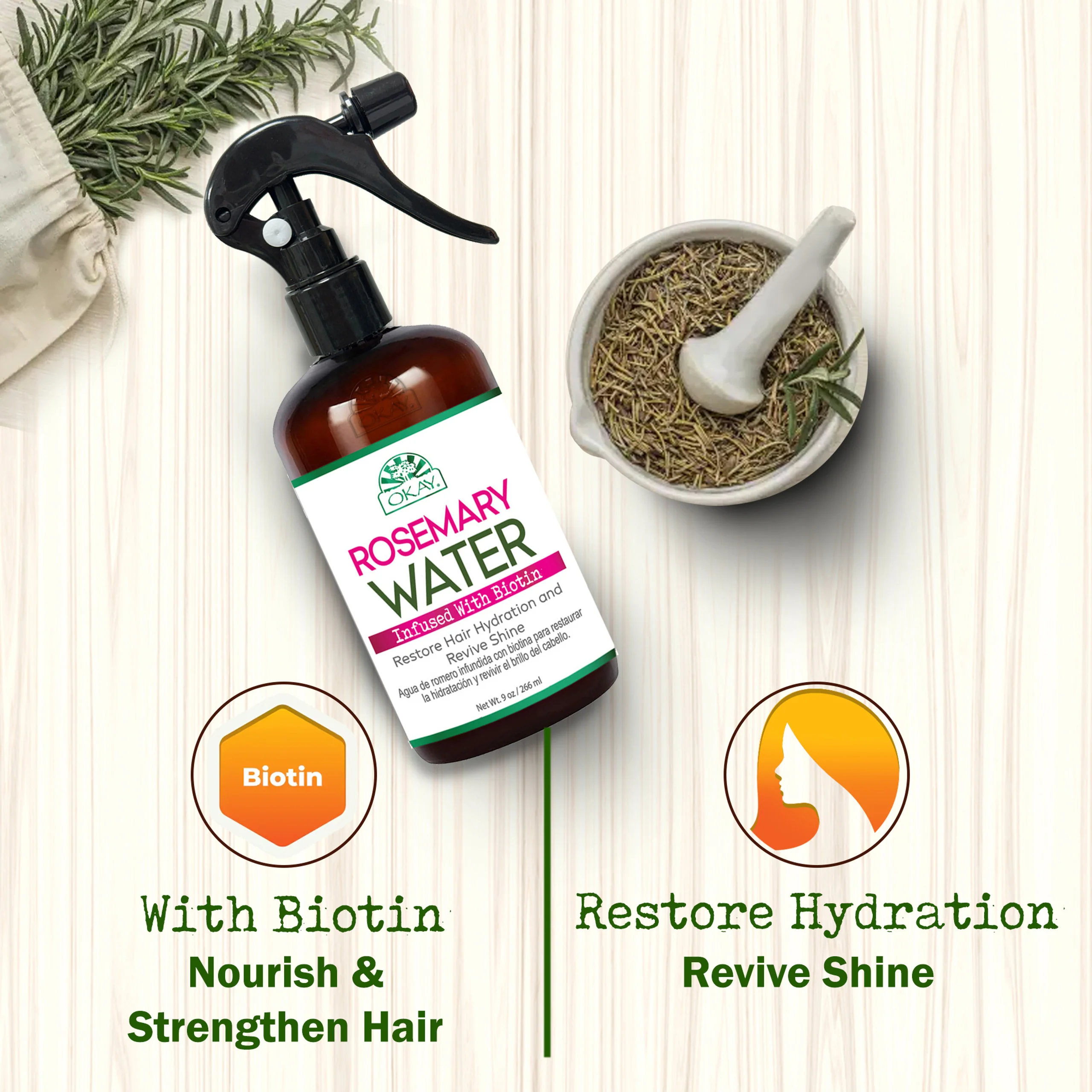Okay Rosemary Water Biotin 9oz Strengthening & Nourishing Hair - Image 3