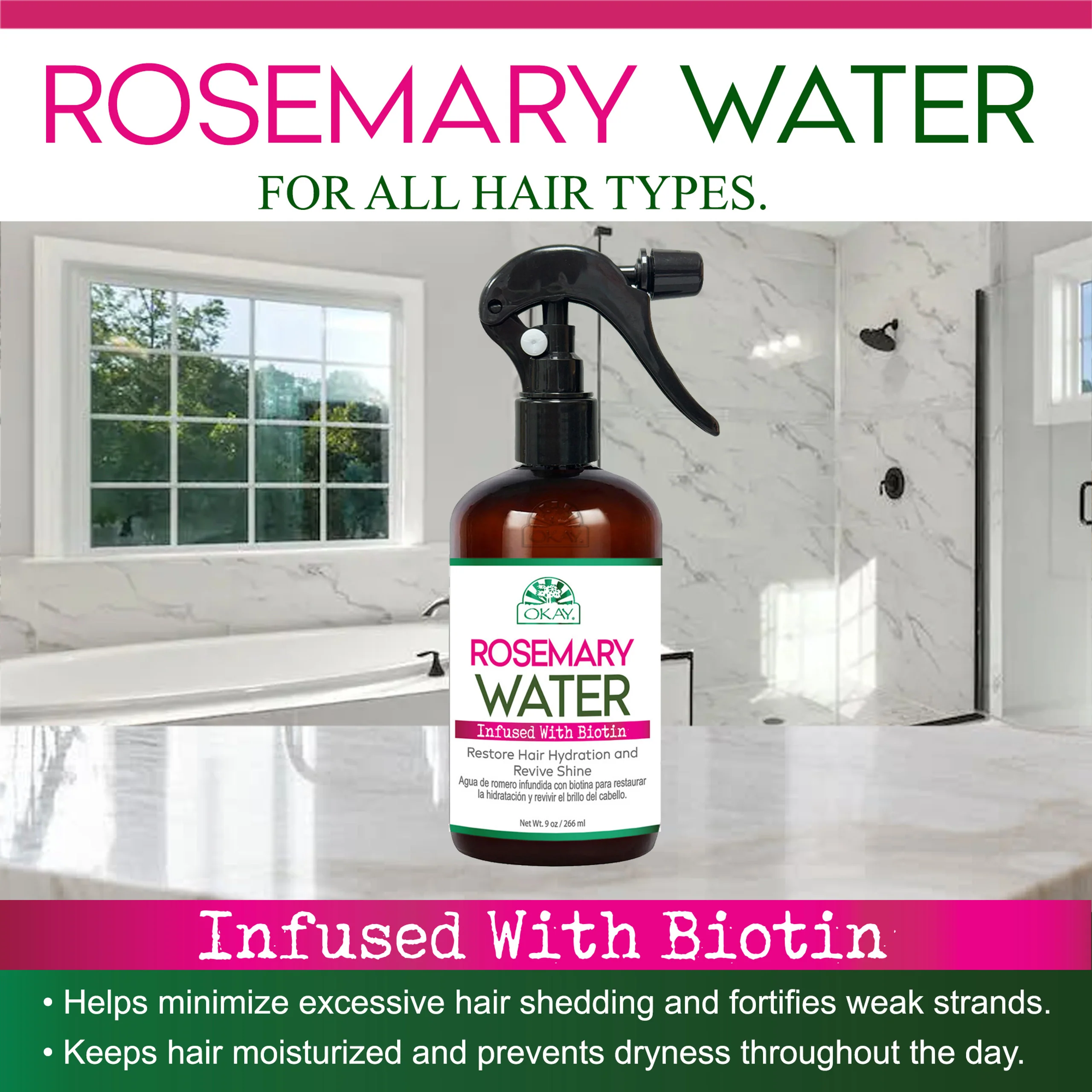 Okay Rosemary Water Biotin 9oz Strengthening & Nourishing Hair - Image 4