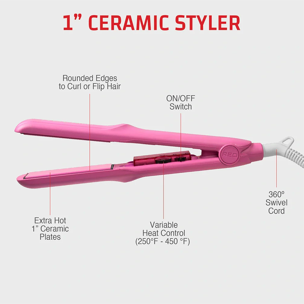 RED BY KISS Ceramic Styler Flat Iron 450°F High Heat & Smooth Glide - Image 7