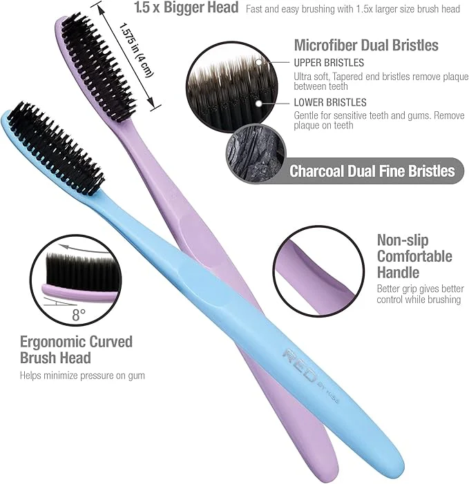 RED BY KISS Charcoal Infused Toothbrush – Fine Bristles for Gentle Deep Cleaning - Image 4