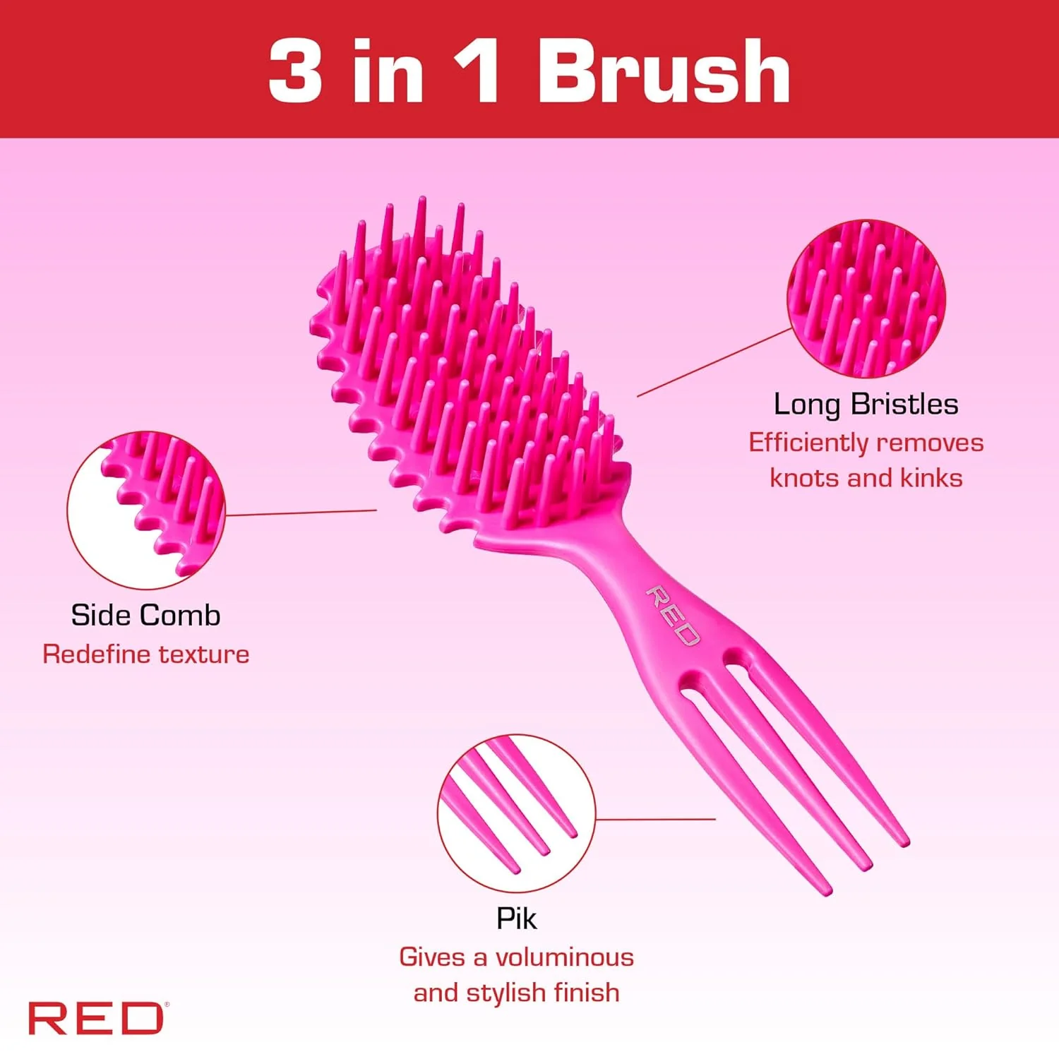 Red by Kiss Curl & Care Tangles Brush Glide Through Knots & Tangles (HH273) - Image 3
