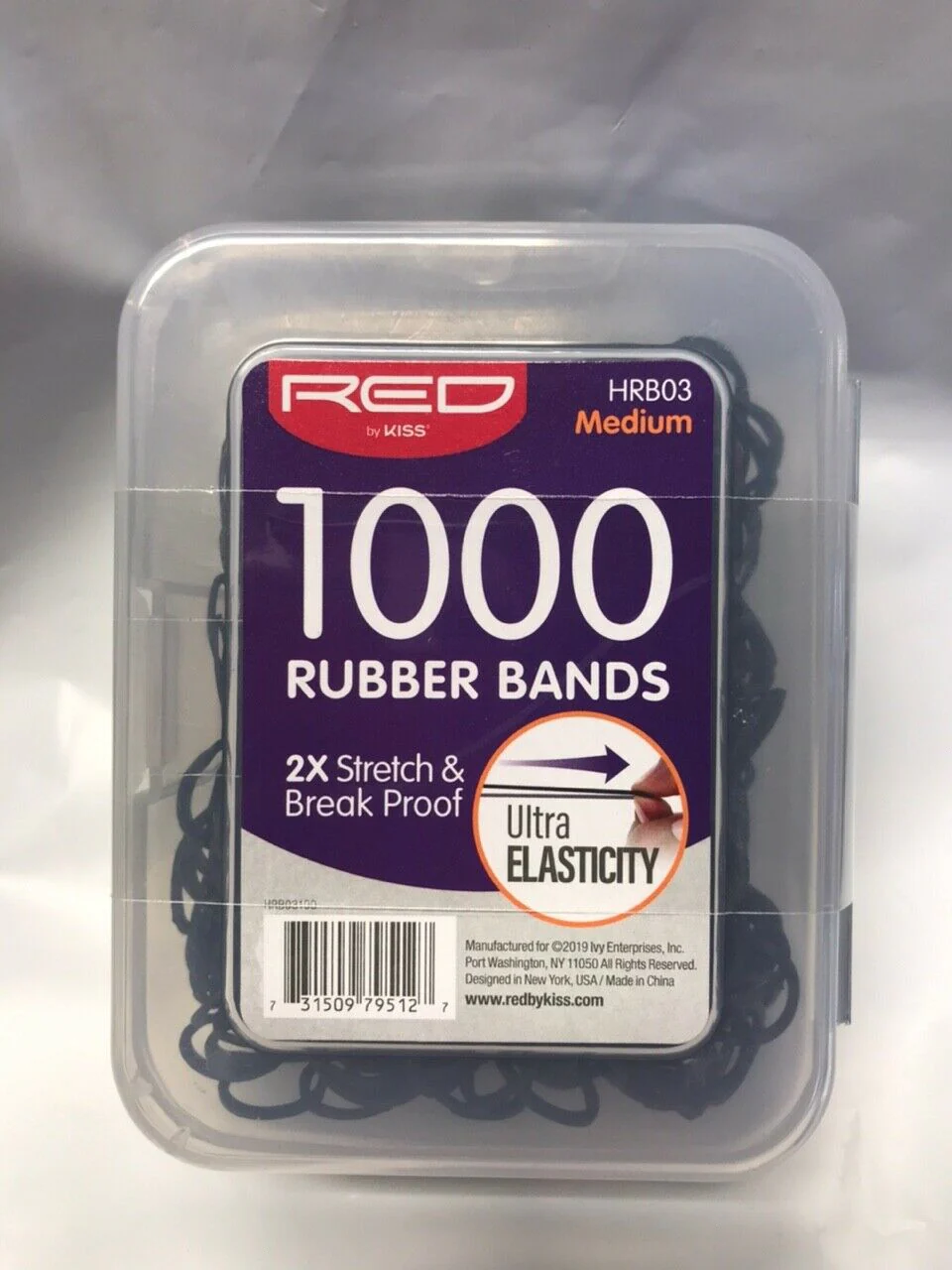 Red by Kiss Rubber Bands 1000ct Medium 1/2 2X Stretch-HRB03