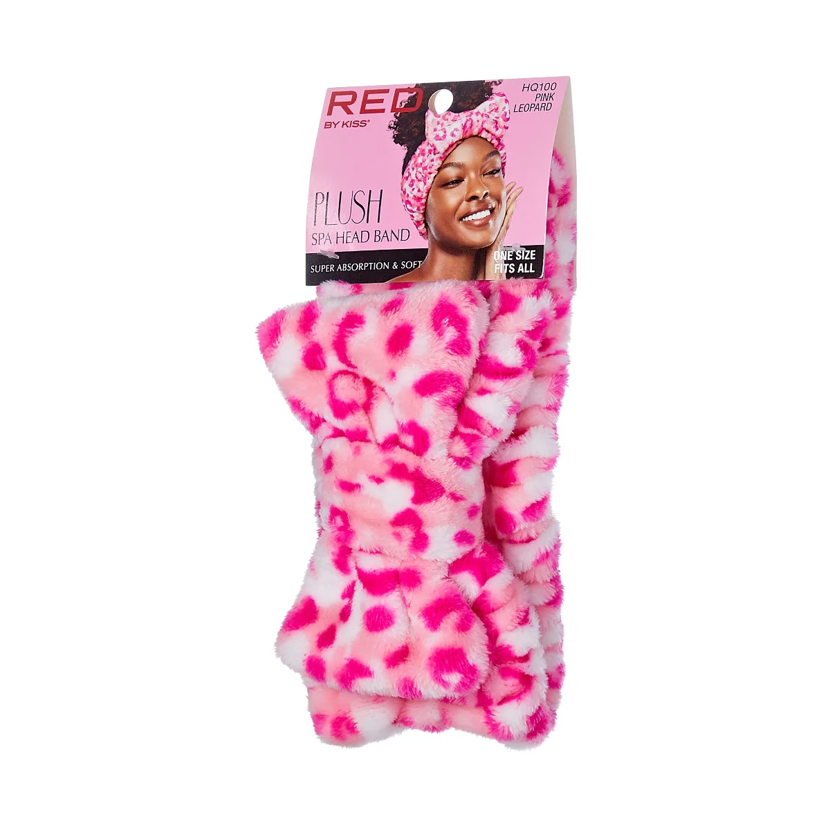 Red Plush Spa Headband Pink Leopard HQ100 - Image 2