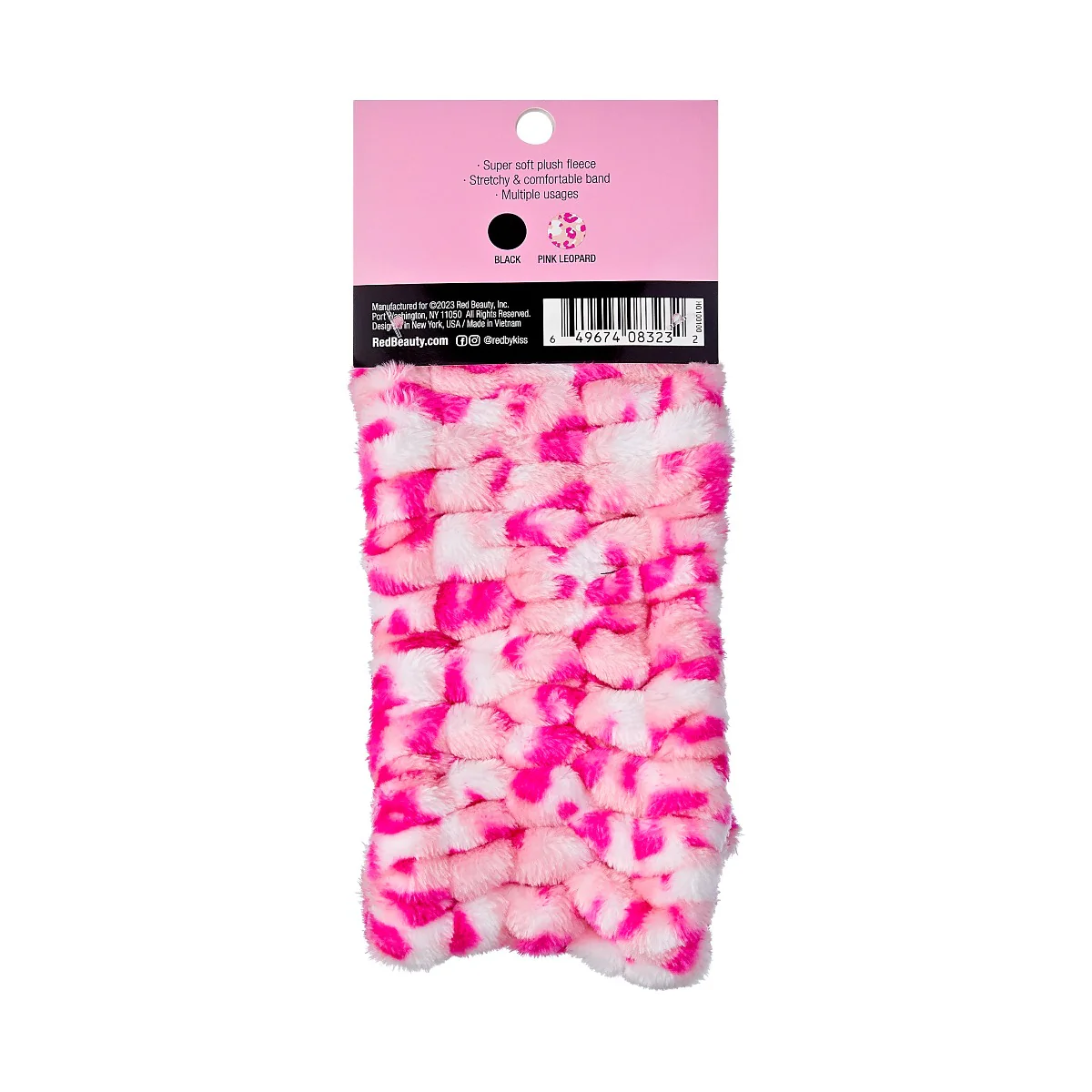 Red Plush Spa Headband Pink Leopard HQ100 - Image 3