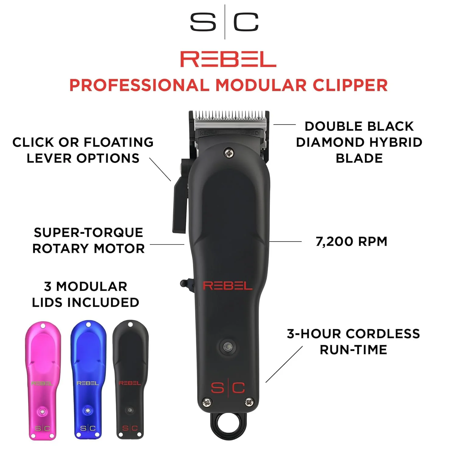 S|C Rebel Professional Super-Torque Modular Cordless Hair Clipper - Image 3