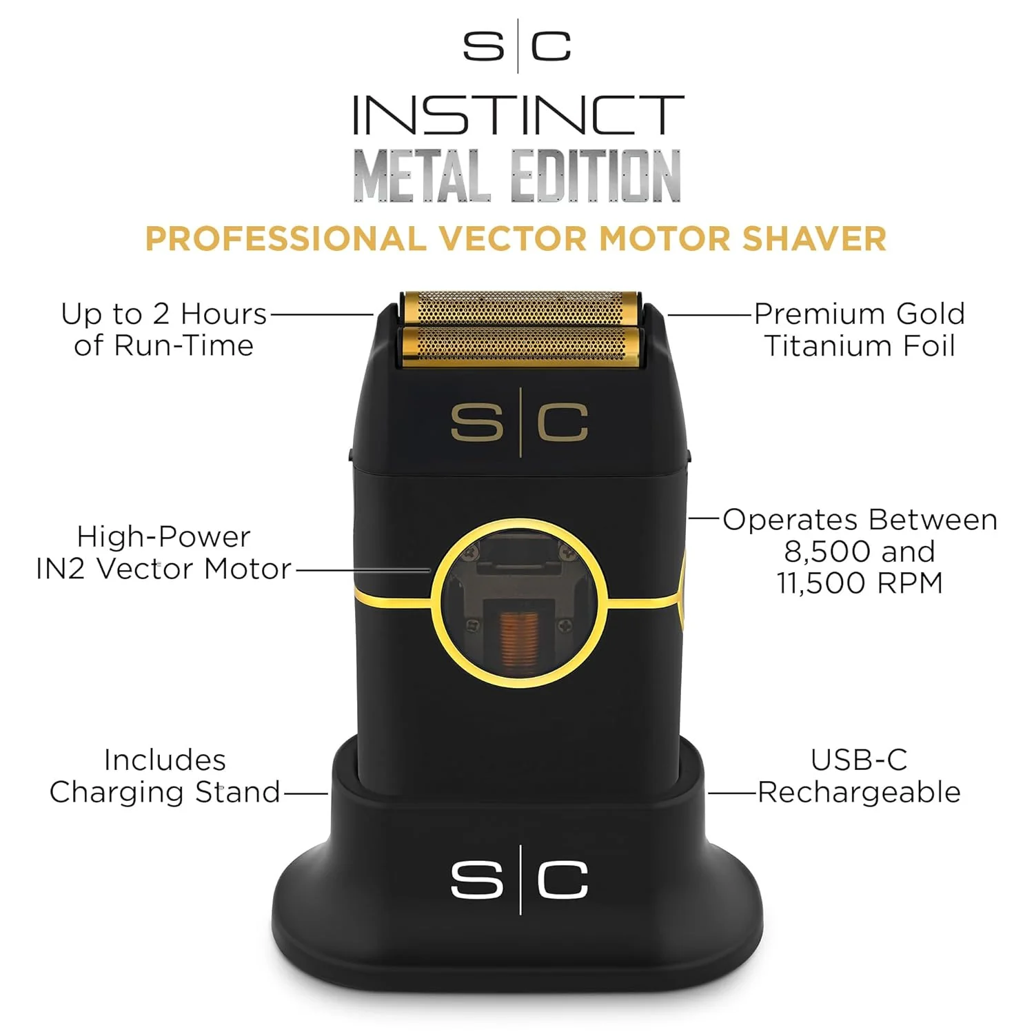 StyleCraft Black Instinct Cordless Double Foil Shaver – Torque Control, USB-C Rechargeable(SC807B) - Image 3