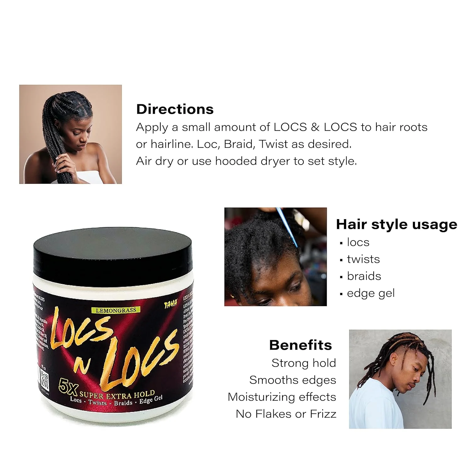 Taha & Locs 5X Super Extra Hold Gel for Locs, Braids & Twists 16 oz - Image 2