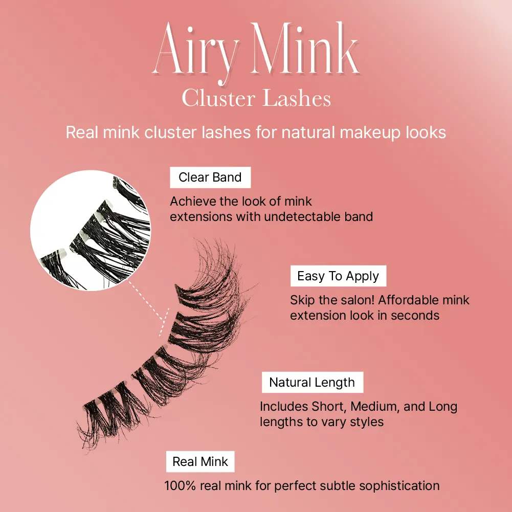 VLuxe By IEnvy Airy Mink Strip Lash Clusters 100% Real Mink with Clear Band - Image 5